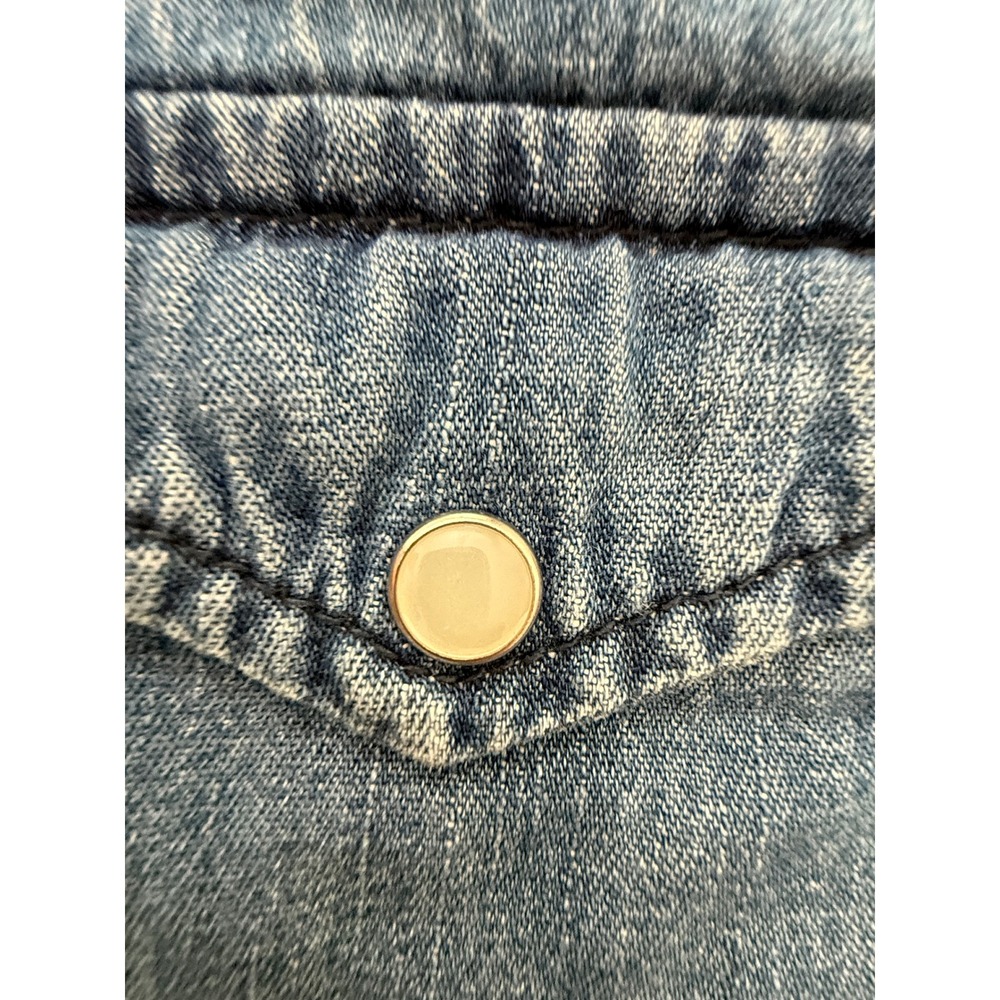 Stradivarius Denim Pearl Snap Shirt Mens Medium Blue Western Long Sleeve Slim - Picture 3 of 10